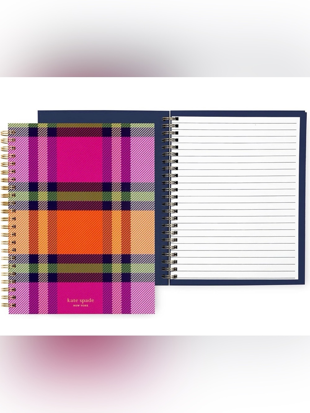 kate spade Pink & Orange Plaid Spiral Notebook